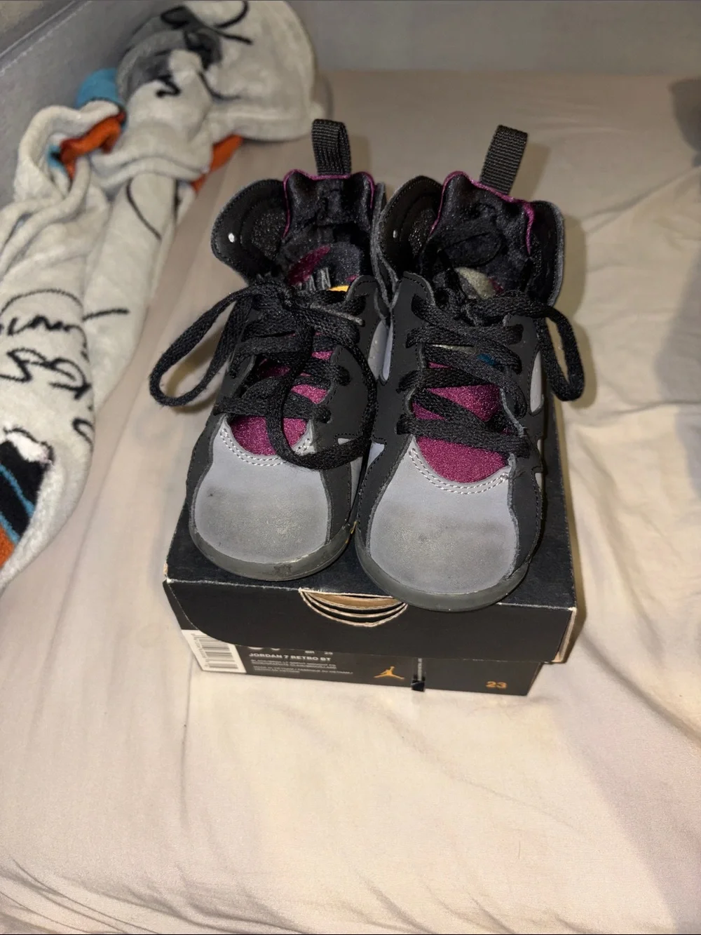 Jordan Kids' Grey and Black Sneakers with Pink Accents